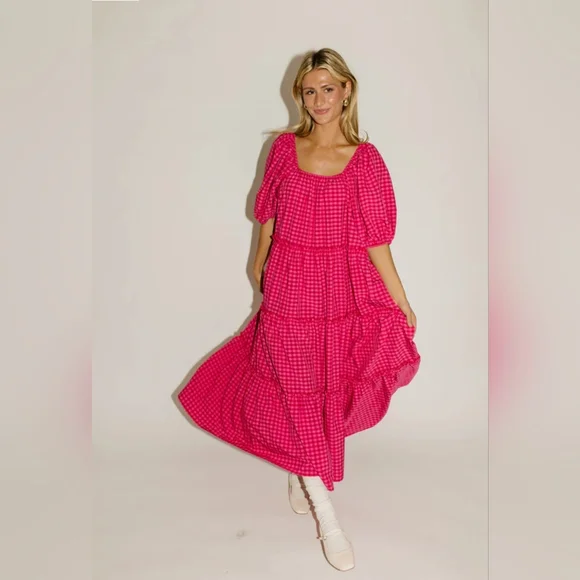 ZOCO EXCLUSIVE Daymaker Dress Pink Gingham Maxi Dress Size S - Picture 1 of 14